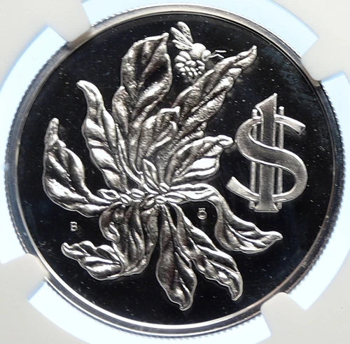 1972 CAYMAN ISLANDS Elizabeth II w Flower Proof Silver Dollar Coin NGC i106386