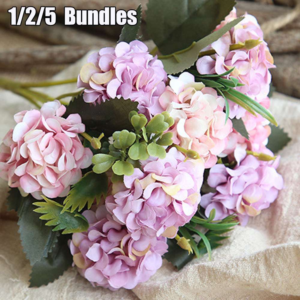 10 Heads UV Resistant Artificial Hydrangea Silk Bouquet for Indoor Outdoor Decor