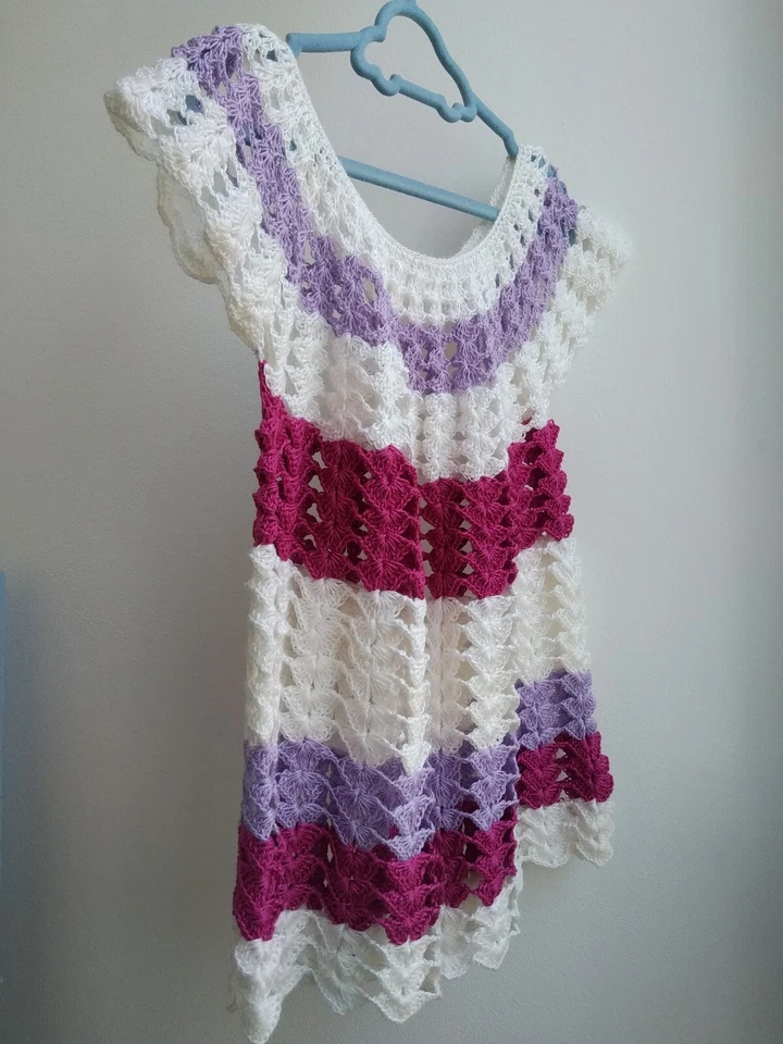 Crochet dress tunic mesh fishnet lace sleeveless hand knit toddlers 3T - 5T - Image 3 of 4