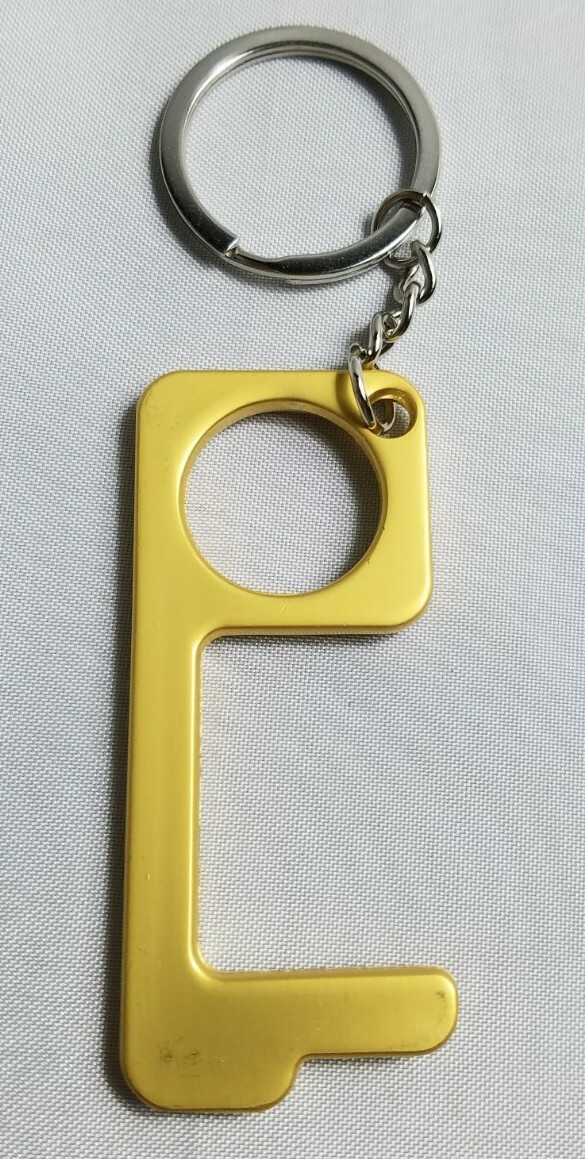 New Gold Tone One Piece Metal Keychain Ring Never Touch A Door Germ Opener image 2