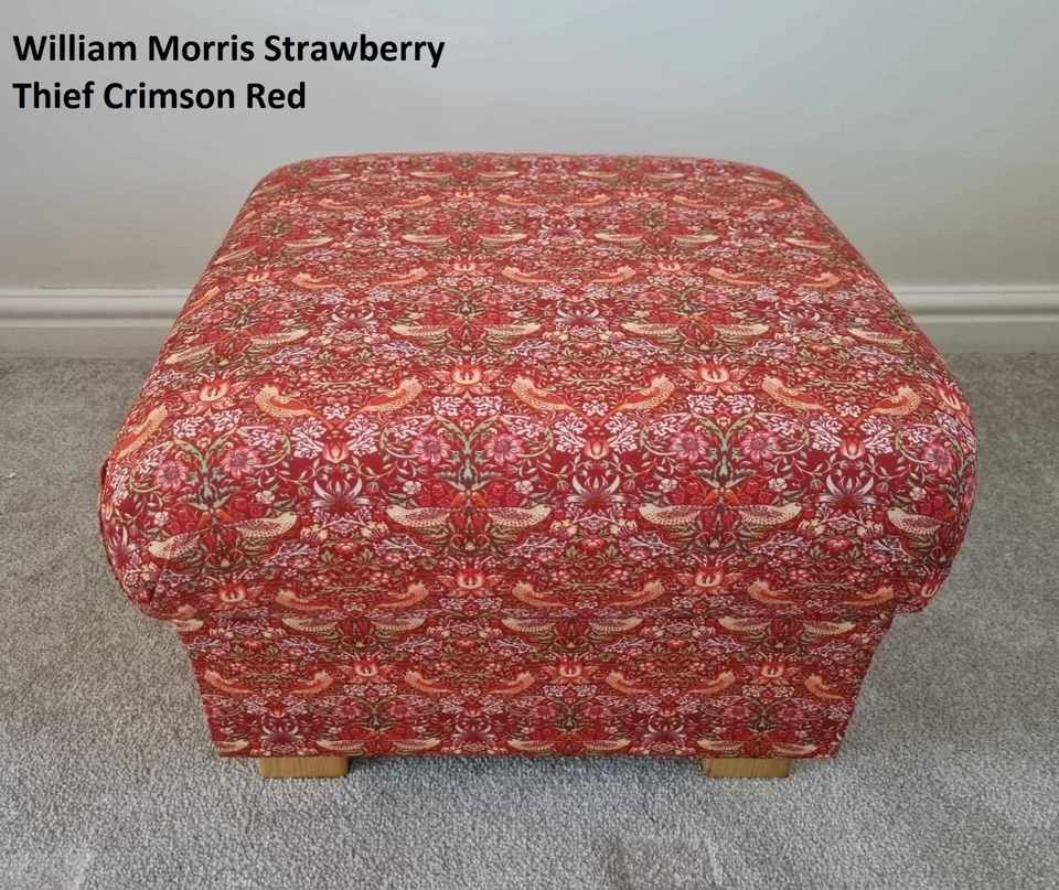William Morris Strawberry Thief Fabric Footstool Pouffe Ochre Red Blue Green New - Image 2 of 4