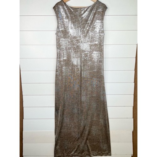 Vestido Connected Apparel Metálico Plateado Capucha Cuello Maxi Largo Sin Mangas Talla 14W - Imagen 2 de 11