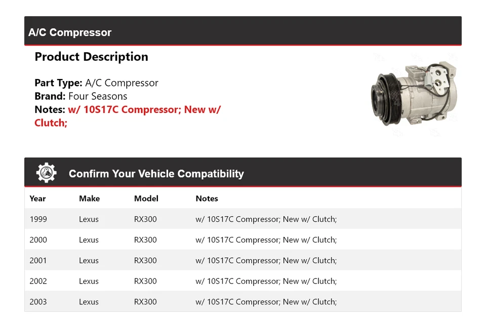 Compresor de aire acondicionado para Lexus RX300 1999-2003 4 estaciones 2000 2001 2002 Foto 2 de 4