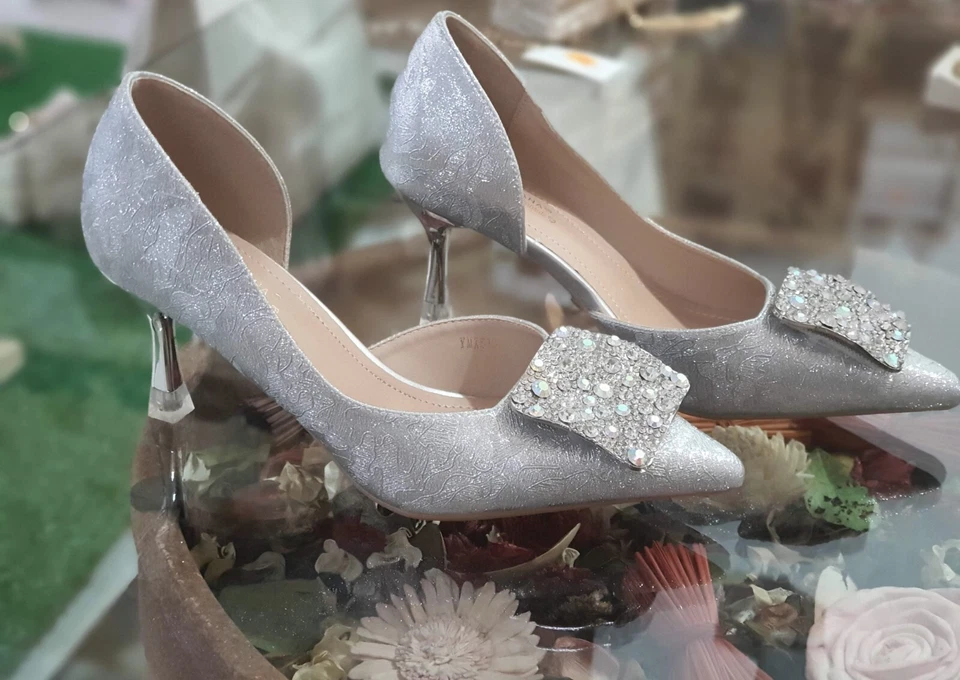 Chaussures Femme De Cérémonie Argent YMX510 Escarpins Mariage P/E 2025 Talon - Photo 2/4