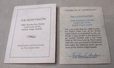 1984 $25 Gold Falcon - COA ONLY - British Virgin Islands - Low Mintage - RARE