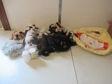 Pound Puppies lot of 10 vintage Dogs plush plus accessories bed food dish powder