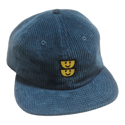 AS Colour Corduroy Hat Adjustable Dual Smiley Face OSFA 100% Cotton Blue