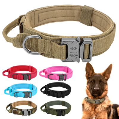 Military Tactical Dog Collar Nylon Adjustable Heavy Duty Metal Buckle  Handle