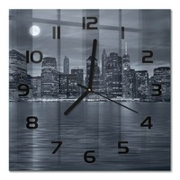 Wanduhr Aus Glas Glas-Wanduhr New York Bei Nacht Schwarze Zeiger 30X30 Cm