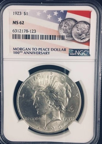 LOT #MM517   1923 PEACE SILVER DOLLAR   NGC MS 62 (100TH ANNIVERSARY)