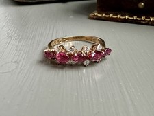 Vintage 14ct Gold Ruby & Diamond Five Stone Ring | Marquise Rubies | UK L½