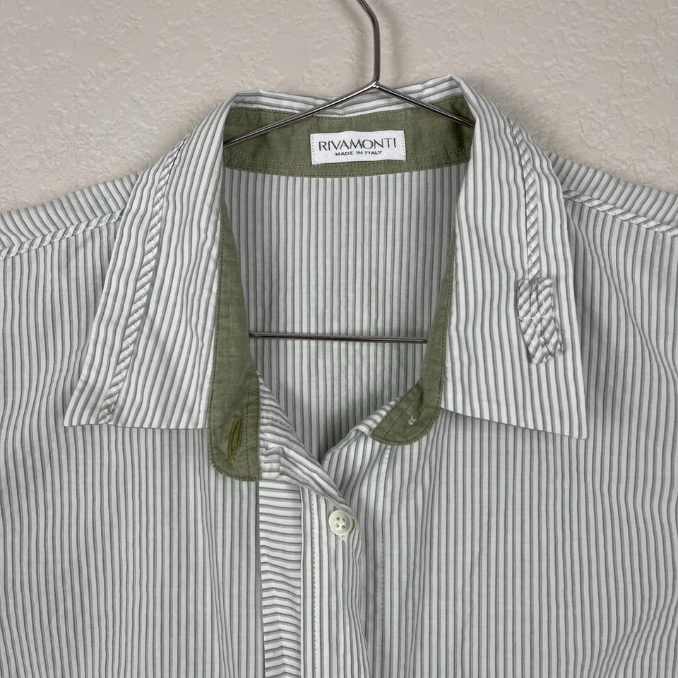 Rivamonti Brunello Cucinelli Womens Large Green Striped Button Up Shirt Luxury - Image 4 of 4