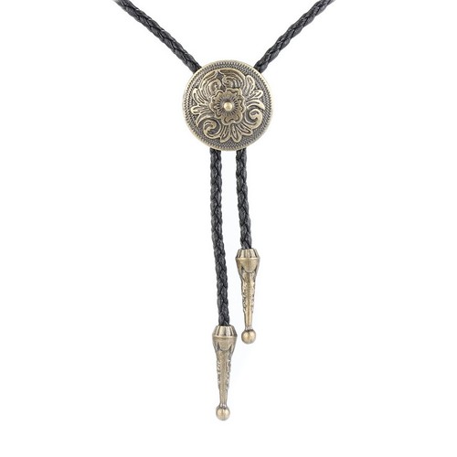 Vintage Western Cowboy Bolo Tie Leather Necktie Rope Cord Pendant Necklace