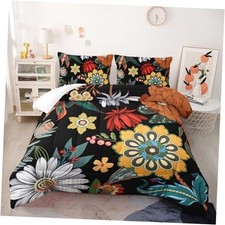 3 Pieces Colorful Floral Comforter Set,Bohemian Queen Farmhouse Boho Floral