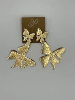 Plunder Designs  Gold Brushed Large Butterfly Dangle Earrings