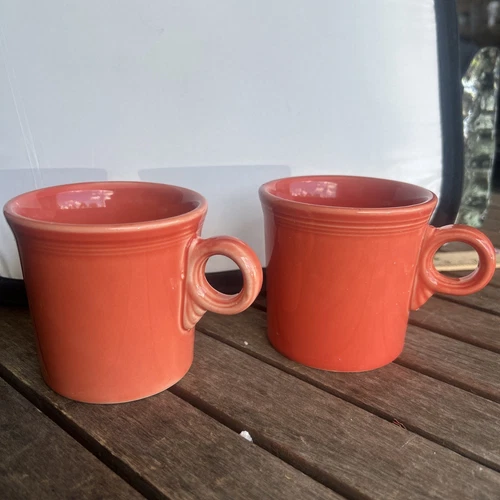 Fiestaware Persimmon Mugs (2) Cups Ring Handle Homer Laughlin USA Lead Free