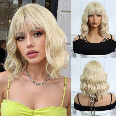 Golden Short Curly Bob Wig Cute Style Heat Resistant Synthetic Full Wig For