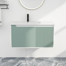 36'' Bathroom Vanity Wall Mounted Floating Ceramic Sink Cabinet w/ Soft Close