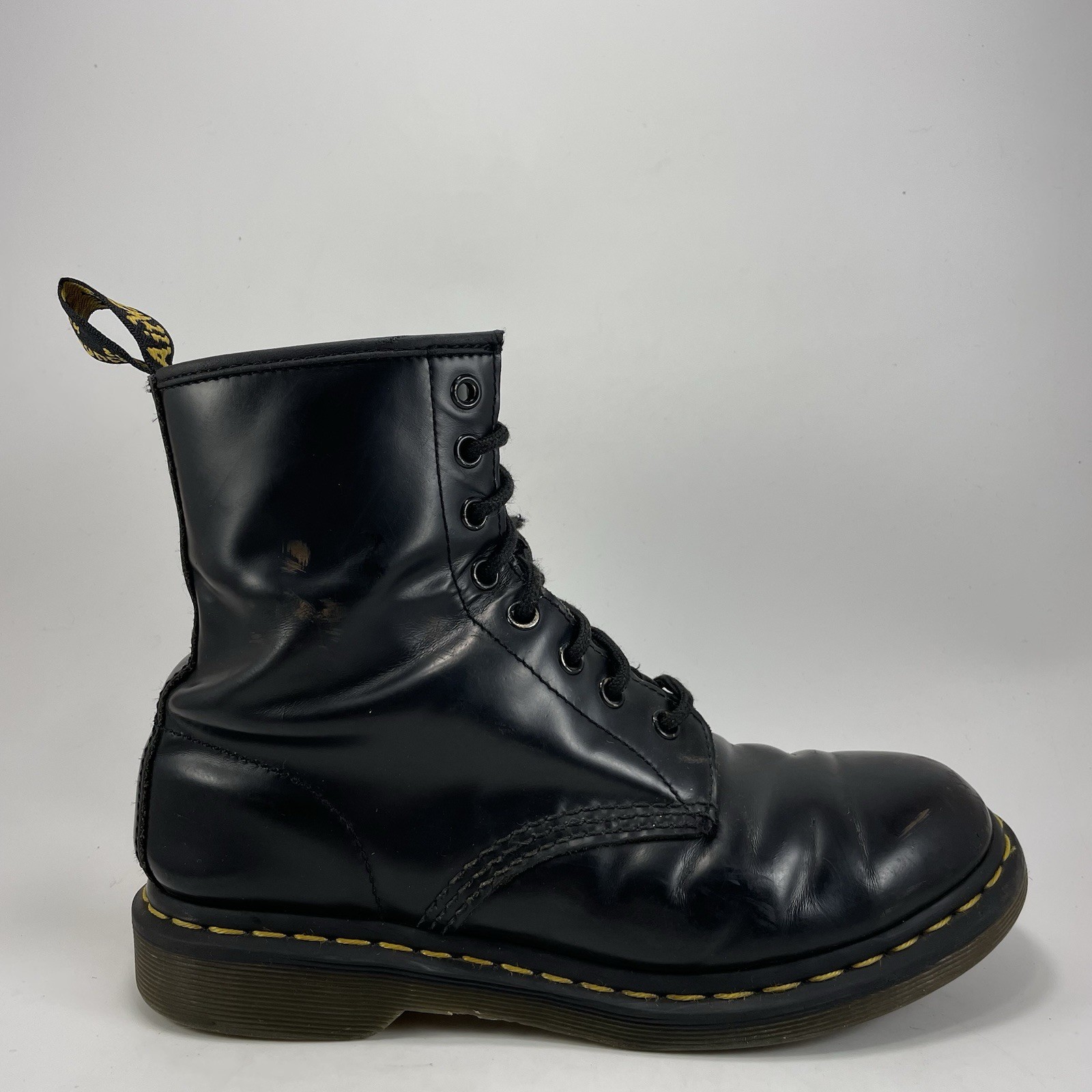 Dr. Martens Doc 1460 Combat Boots Womens Size 8 Black Leather Lace Up 8-Eye