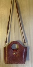 Vintage Hand Tooled Leather Small Crossbody Purse- Red-Turnlock Closure-READ