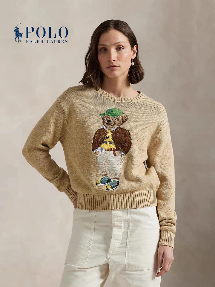 Polo Ralph Lauren Polo Bear mezcla de algodón tejido beige suéter MUJER M Foto 3 de 4