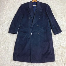 100 Cashmere Men's Double Breasted Chester Coat Navy Blue Long Used -From Japa