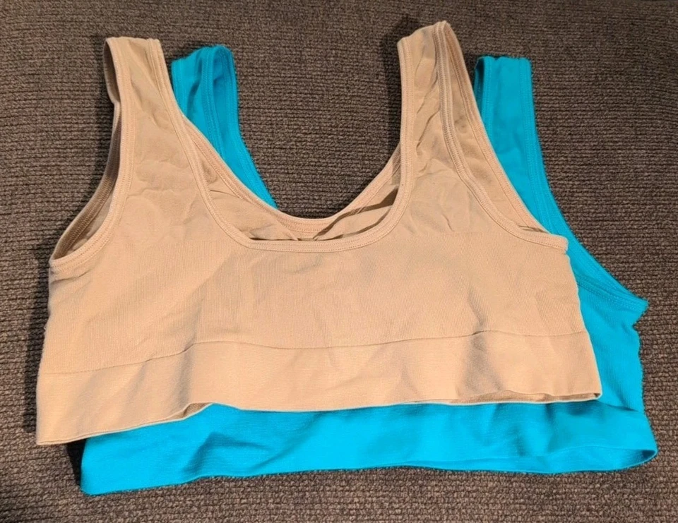(2) Genie Bra XL Full Coverage Pullover Seamless Sports Bras Beige, Teal - Image 2 of 4