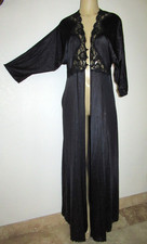 Vintage Gilead nylon button Front silky nightgown robe size M black w/lace