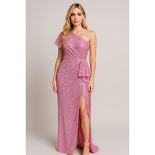 Mac Duggal One Shoulder Pink Sequin Gown Size 2 NWT Formal Evening Dress