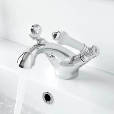 Traditional Basin Mixer Tap Sink Bathroom Monobloc Chrome Ceramic Lever Handles