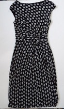 Ralph Lauren Faux Wrap Ruche Dress Black White Stretch Cap Sleeve Size 4 6