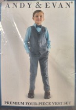 Andy Evan Premium Boys 4-Piece Set - Dress Shirt Vest Pants Bow Tie Size 6