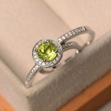 2CT Peridot Round Gemstone 925 Silver Plated Stack Ring Duty Free