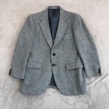 Vintage HARRIS TWEED Jacket Sport Coat Blazer 40 Grey Blue 100 Scottish Wool US