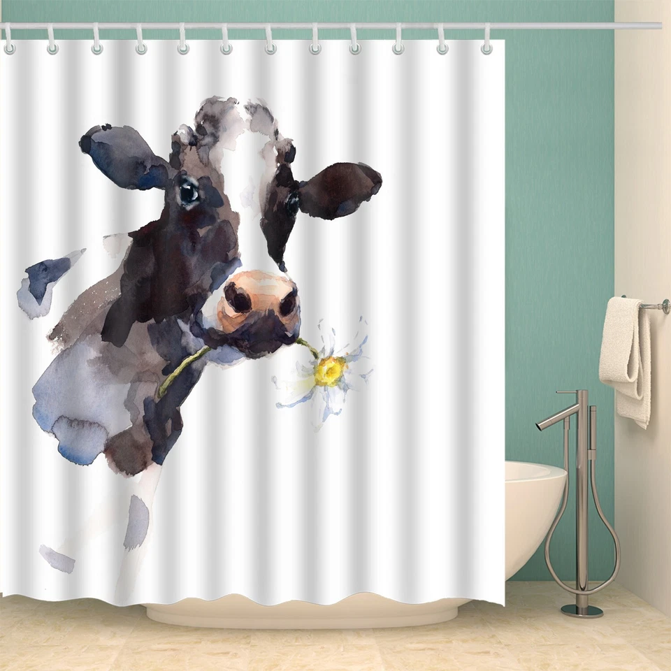 Cortina de Ducha Flor Vaca Granja Baño Decoración con Ganchos 72 In Nuevo Foto 2 de 4