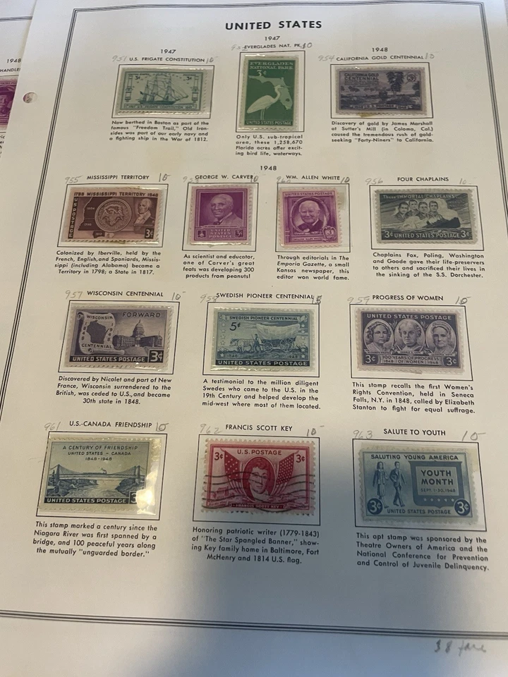 1938 - 1950 年美国纪念邮票套装 - 6 页专辑页二战至集邮博览会  — 第 4/4 张图片