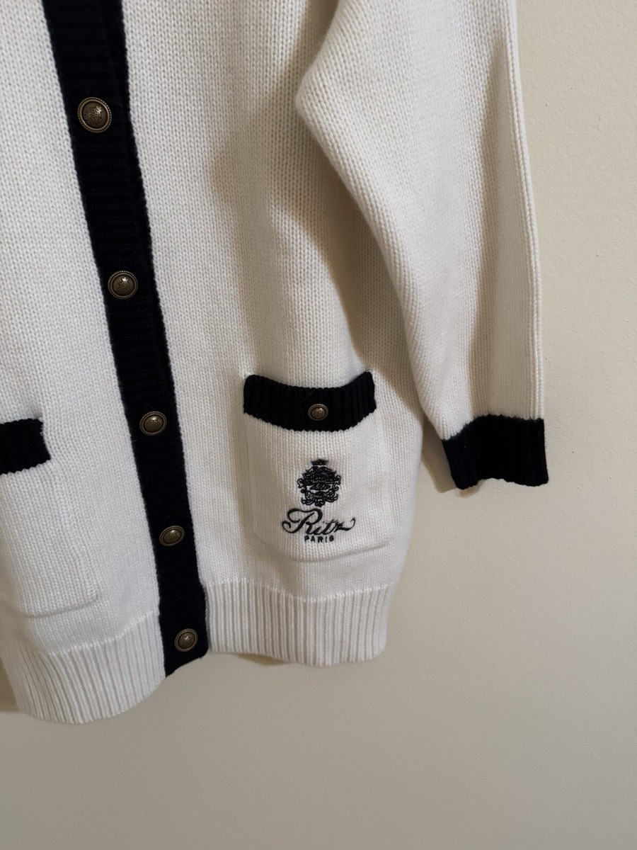 Frame x Ritz Paris Cashmere Cardigan Sweater Knit Black