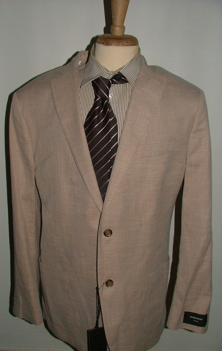 NEW WT NORDSTROM BLAZER SIZE 46 L POLYESTER LINEN TAN SOLID #085