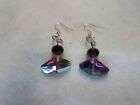 Handmade Silver Tone Wire Wrapped Large Purple Iridescent Crystal Earrings new