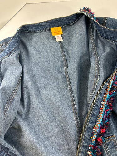 Ruby Rd Womens Size 20W Denim Jacket Blazer Full Front Zip Colorful Ruffle Artsy - Picture 6 of 9