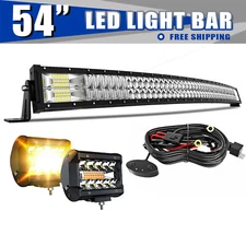 Curved 54inch LED Light Bar w/4" LED PODS Mounting Bracket For  Chevy Silverador