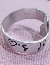 Hand Stamped Adjustable Aluminum Wrap Style Ring With My Heart Loves Jesus Theme