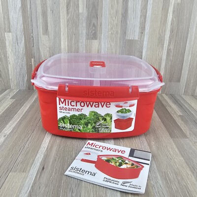 Sistema Red Microwave Large Steamer Bowl With Lid ~ 13.6 Cup ~ BPA Free 
