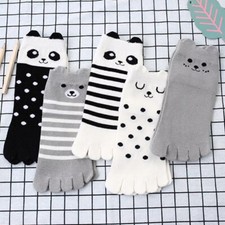 5 Pairs Kids Toes Socks Panda Printed Spot Stripe Cotton Five Fingers Socks Cute