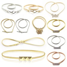 Womens Stretchable Belt Elastic Skinny Waist Ladies Dress Gold Silver Belts