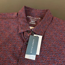 Perry Ellis Slim Fit Stretch Button Up Shirt Floral Maroon Blue Men 2XLT NWT $99