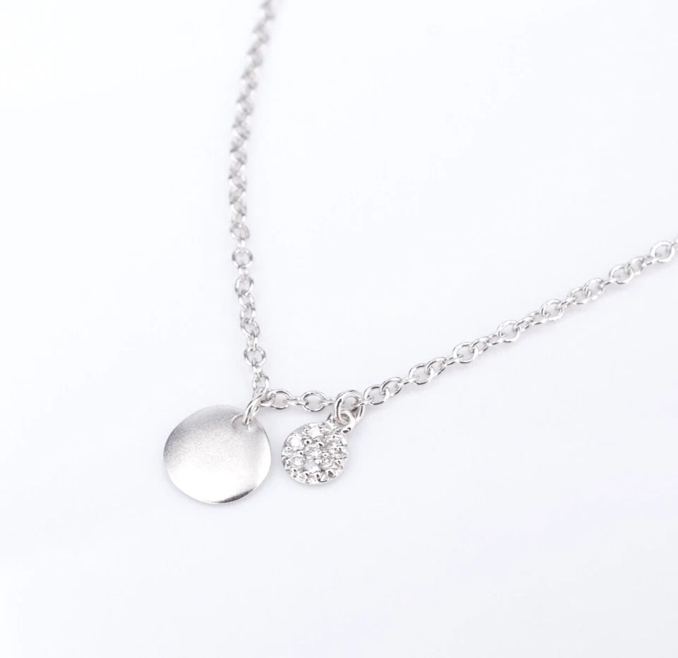 Meira T Oro Blanco 18k Diamante Collar Flecos Disco Estación 16" Diseñador NG1627 Foto 3 de 4