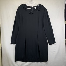 Vintage Chaus Black Dress 3 Flower Neckline Gothic Whimsical LBD Size 12
