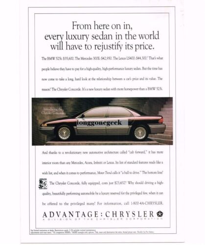 1992 CHrysler CONCORDE Blaclk Silver 4-door Sedan Vintage Ad