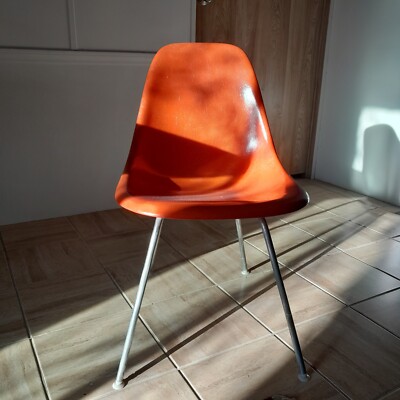 Vintage Moulded Orange Fibreglass DSX Chair Charles Ray Eames Herman Miller